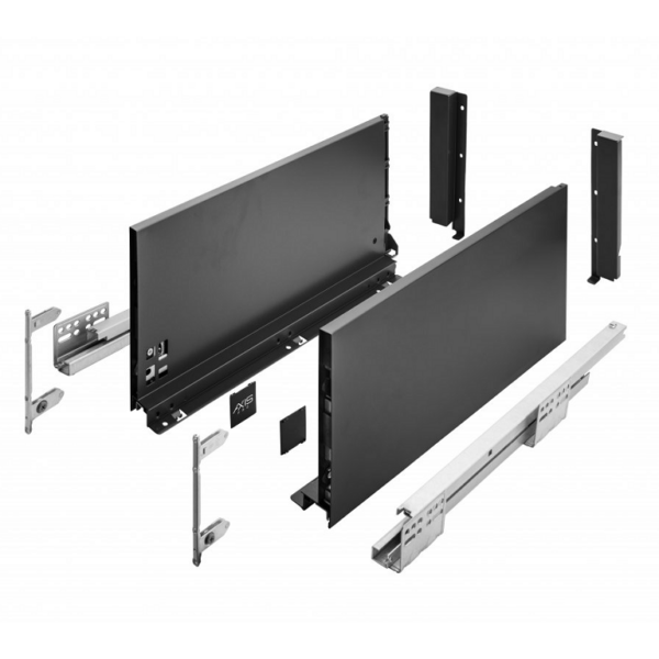 Guide per cassetti Axispro Soft close estrazione totale portata kg.40 con Spondina Nero D mm.199 varie lunghezze | GTV